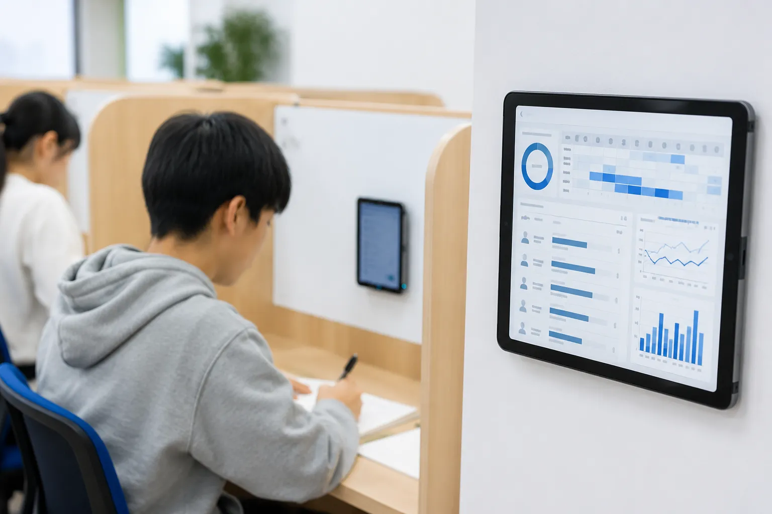 自習管理システムで学習状況を記録するタブレット画面